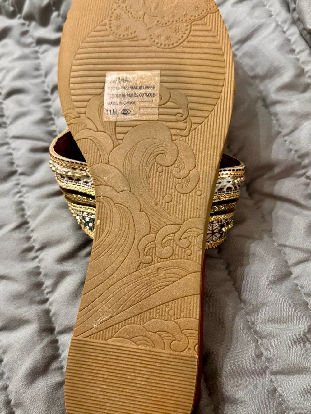 Jellypop Metallic Gold Beaded Double-Strap Slide Sandals